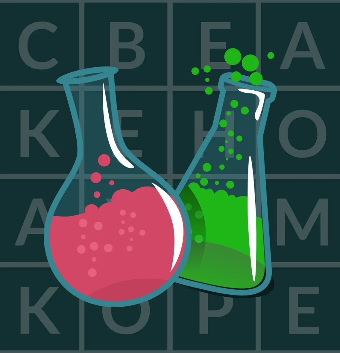 иконка игры Филворды: колбы с зельем на фоне сетки с буквами
